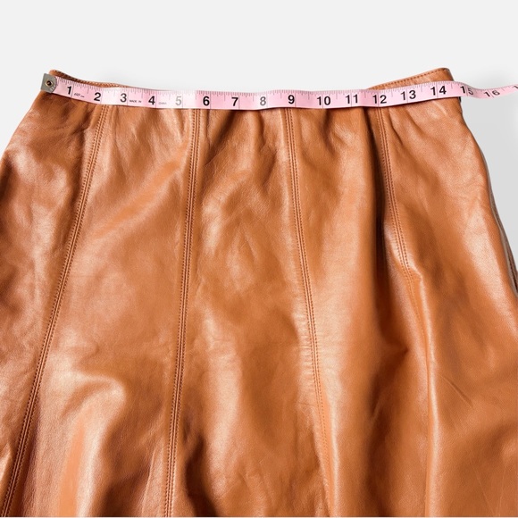 White House Black Market Leather Skirt Cognac Brown A-Line Quiet Luxury Sz 8 - Picture 12 of 13